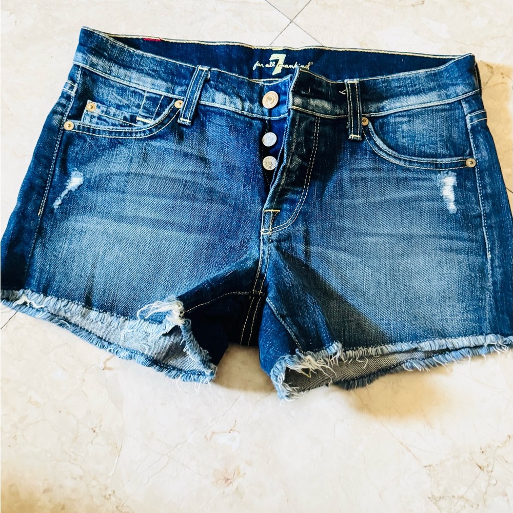 7 For All Mankind Distressed Blue Jean Shorts